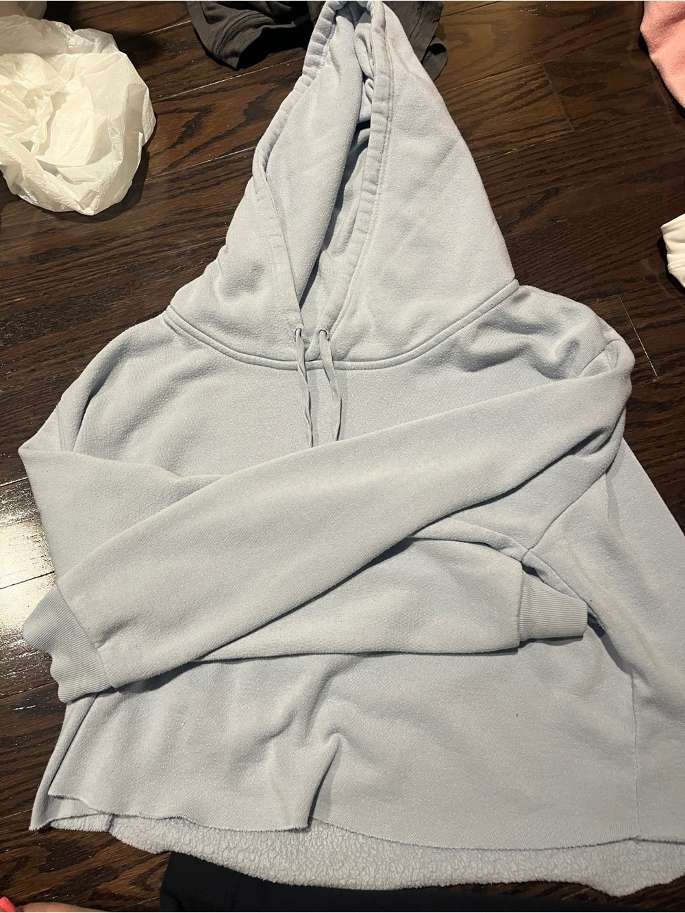Brandy melleville Light Blue Fleece Hoodie Pullover crop well worn thin comfy